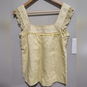 Juicy Couture Women's Linen Yellow Lace Tank Top, Size Small